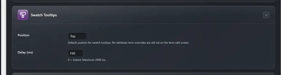 The Swatch Tooltips card on the Display Settings tab
