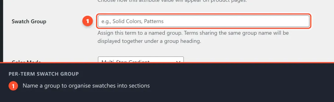 The Swatch Group field on an attribute term's edit screen