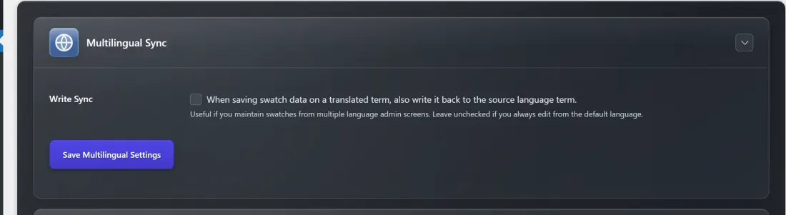 The Multilingual Sync card on the Tools tab, with the Write Sync option
